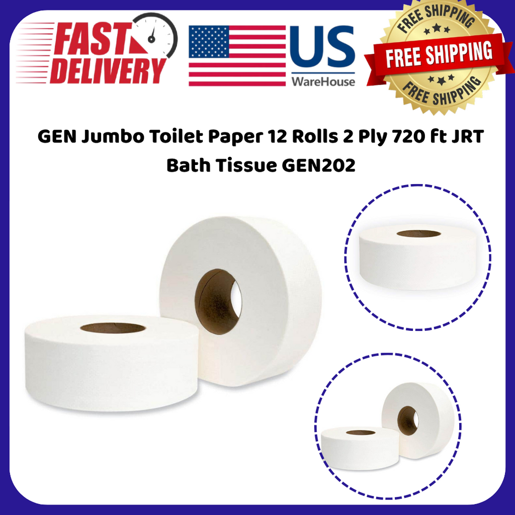 GEN Jumbo Toilet Paper 12 Rolls 2 Ply 720 ft JRT Bath Tissue GEN202